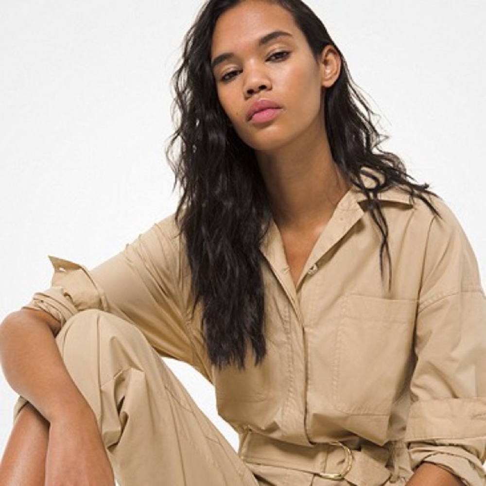 Stretch Cotton Poplin Belted Jumpsuit